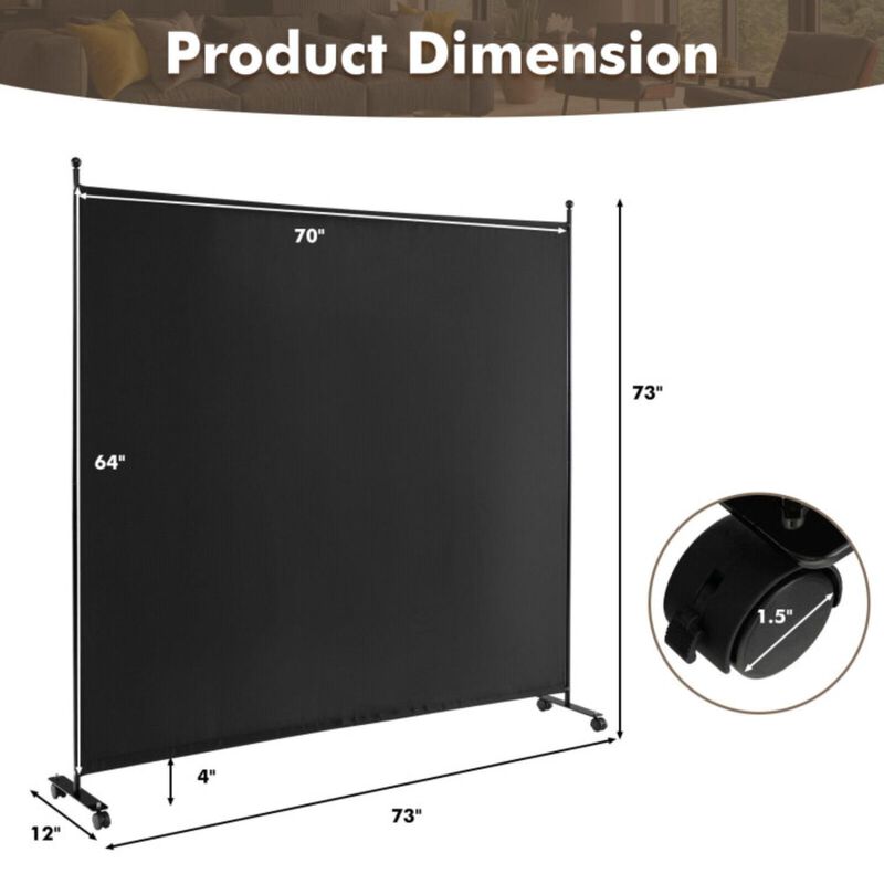 Hivvago 6 Feet Single Panel Rolling Room Divider with Smooth Wheels