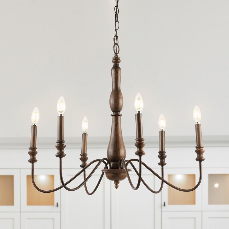 Victoria 6-Light Rustic Midcentury Iron LED Chandelier