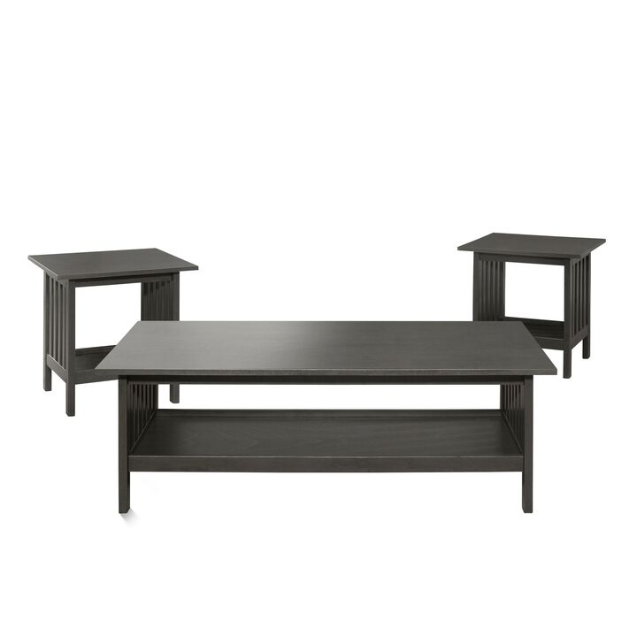 Wiston 3 Piece Table Set, 1 Coffee Table, 2 End Tables, Antique Gray Wood - Benzara