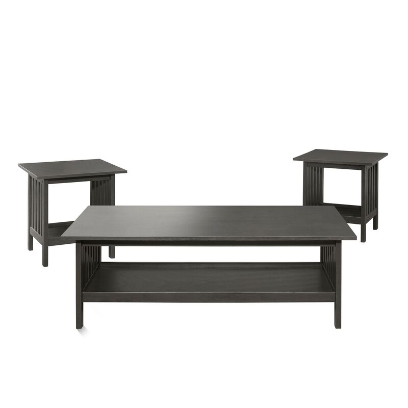 Wiston 3 Piece Table Set, 1 Coffee Table, 2 End Tables, Antique Gray Wood - Benzara