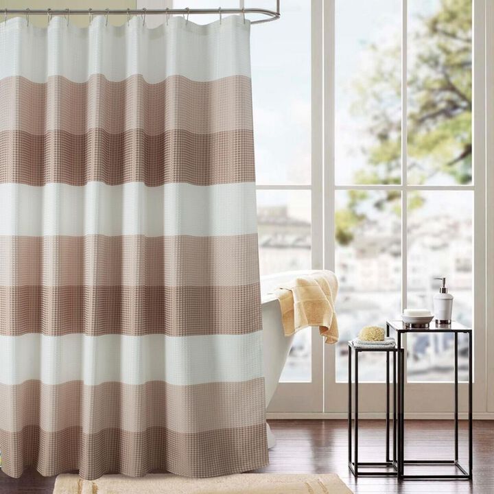 Olivia Gray Glamor Fade-resistant Striped Waffle Jacquard Shower Curtain with 12 Reinforced Stitched Buttonholes - 70-inch x 72-inch - Blue
