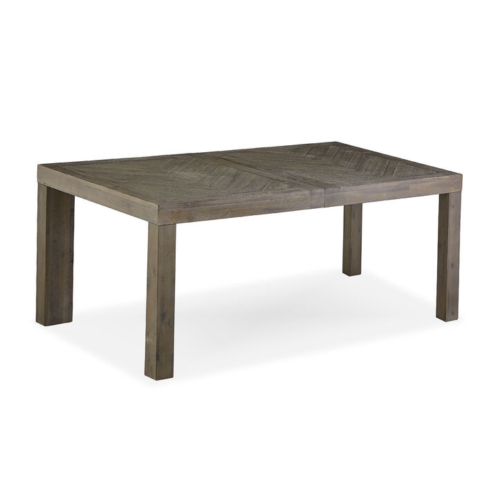 72-89 Inch Extendable Acacia Wood Dining Table, Herringbone Pattern, Gray - Benzara