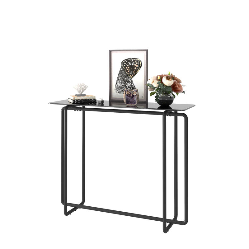 Black Console Table with Double Tempered Glass Top