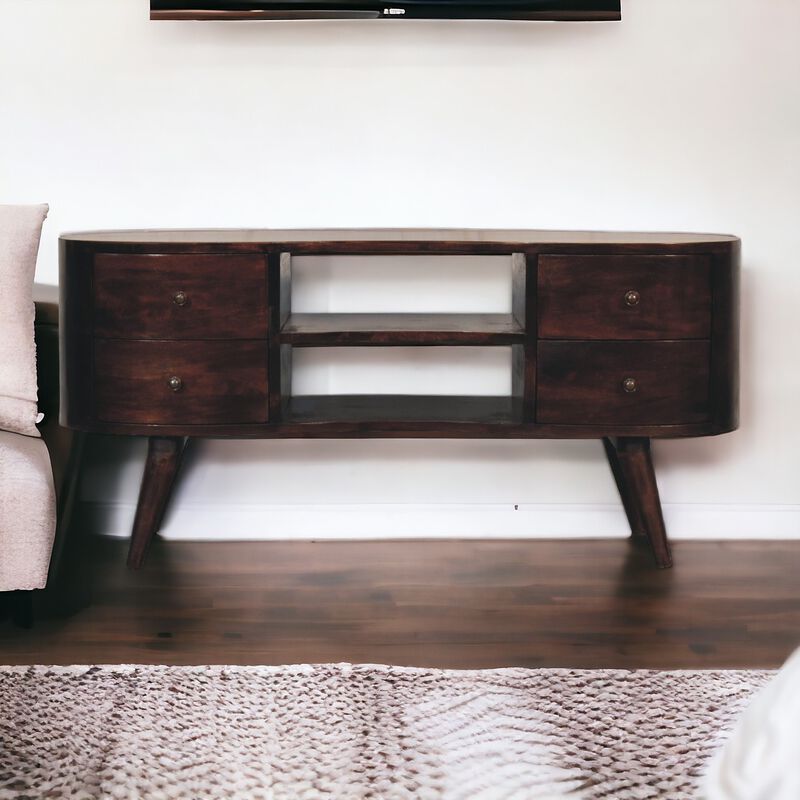 Light Walnut Wave  Solid Wood 4 Drawers Entertainment Unit