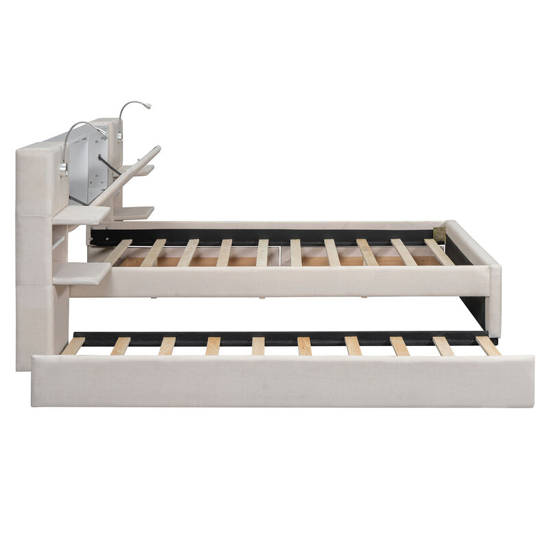 Merax Upholstered Platform Bed with Reading Lights
