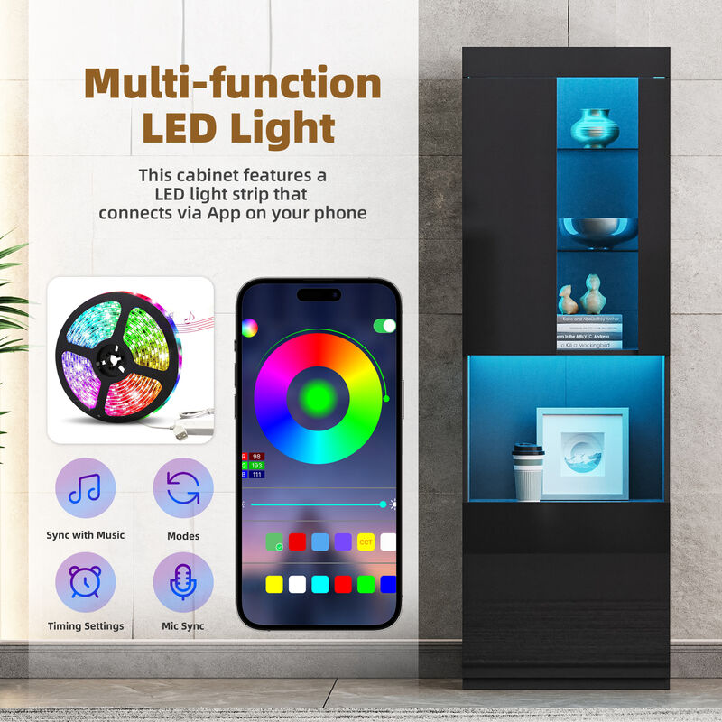 Merax High Gloss Storage Cabinet with LED Lights