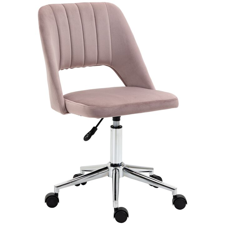 Pink Office Comfort: Velvet Mid Back Swivel Chair with Scallop Design