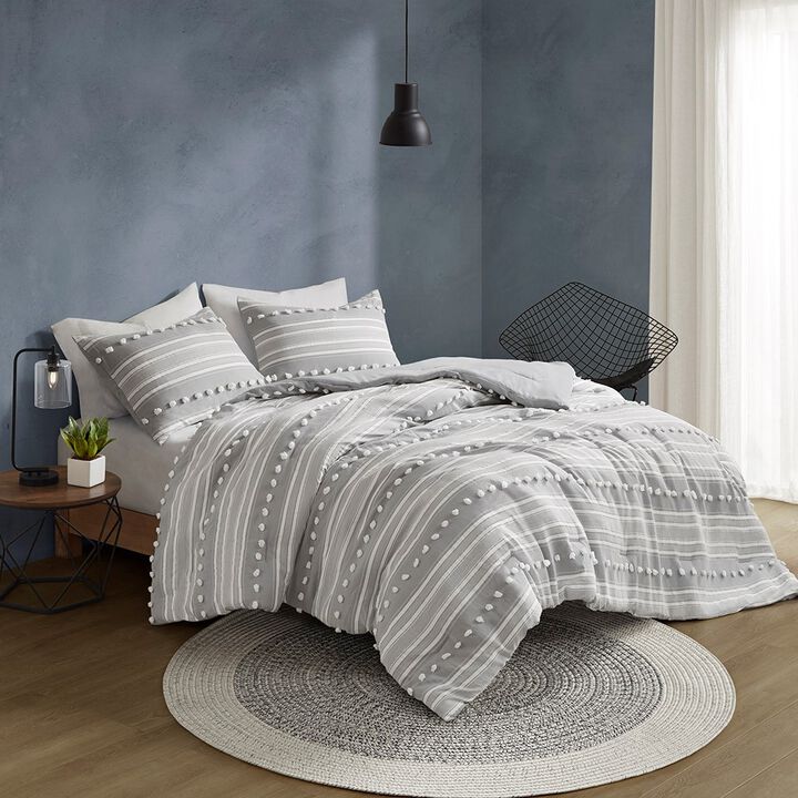 Gracie Mills Dorian Striped Poly Clipped Jacquard Duvet Cover Set
