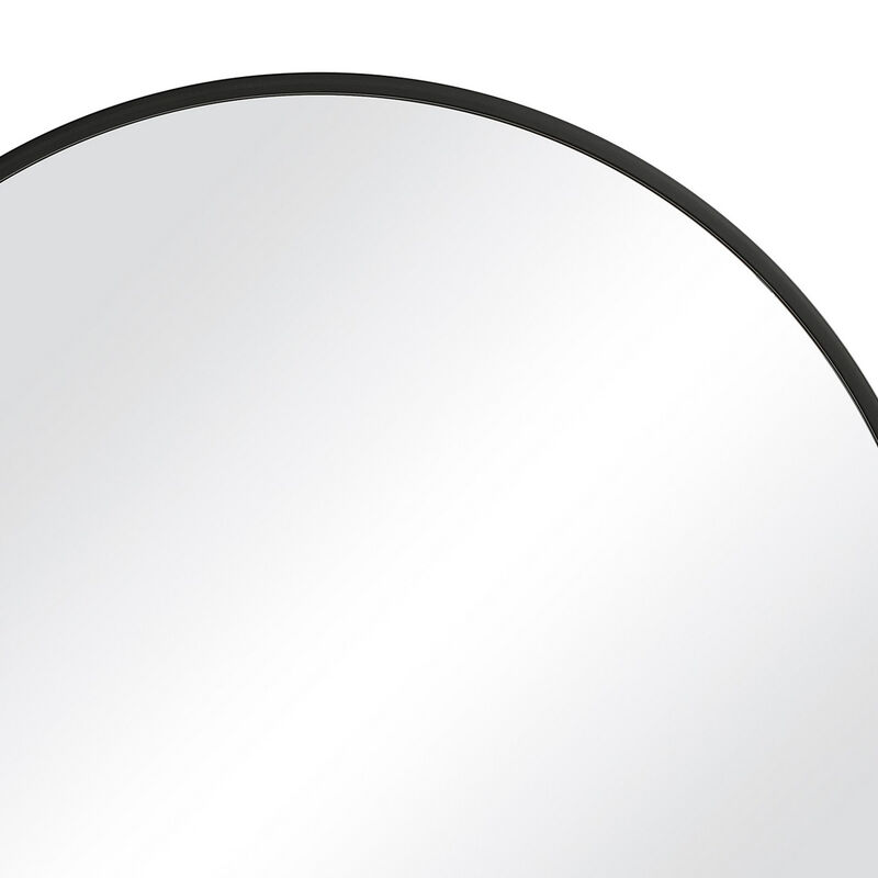 37 Inches Round Shape Sleek Frame Mirror, Black-Benzara