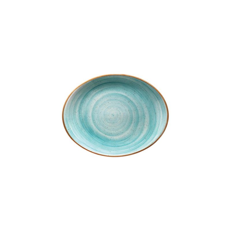 Aqua 9.75" x 7.5" x h:1" Oval Blue Porcelain Platter (Set of 2)