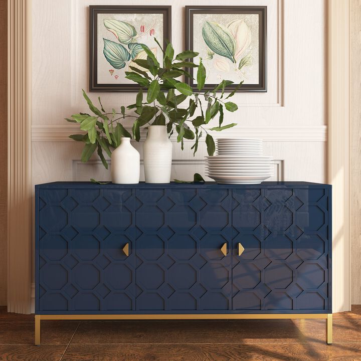 26.2 in. H Freestanding Storage Cabinet 3-Door Accent Cabinet in Blue