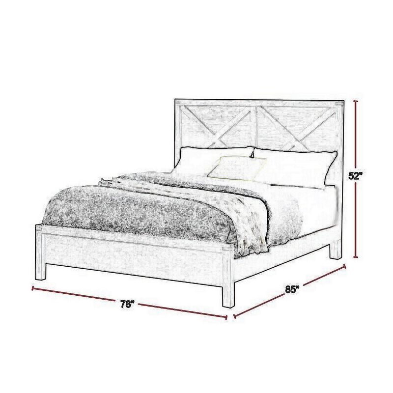 Yale Platform Queen Size Bed, Crossed Accent Panel, Dark Walnut Brown - Benzara