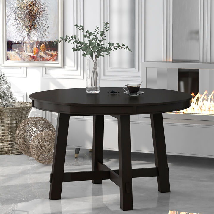 Round Extendable Dining Table, Farmhouse Wood Kitchen Table