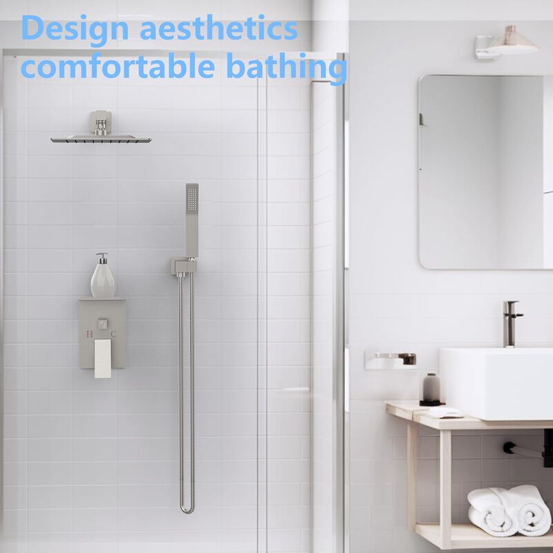 Rainfall Shower System with Storage Shelf High-Pressure Shower Head & Handheld Combo