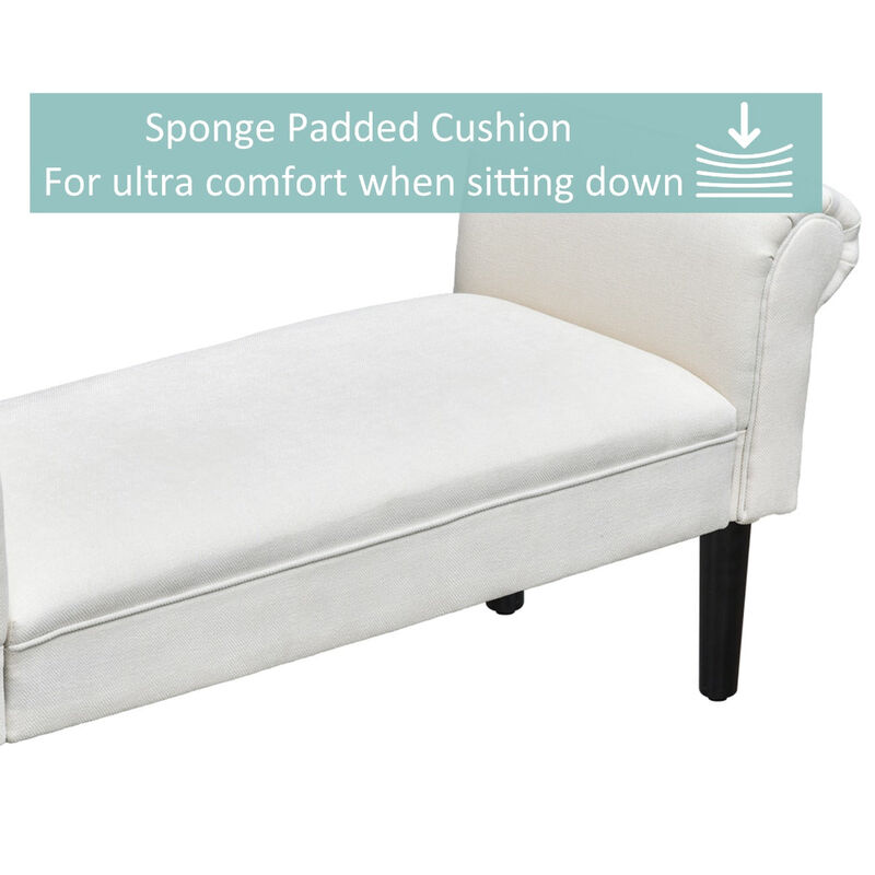 Cream Elegance: 52" Linen Ottoman Bench with Armrests