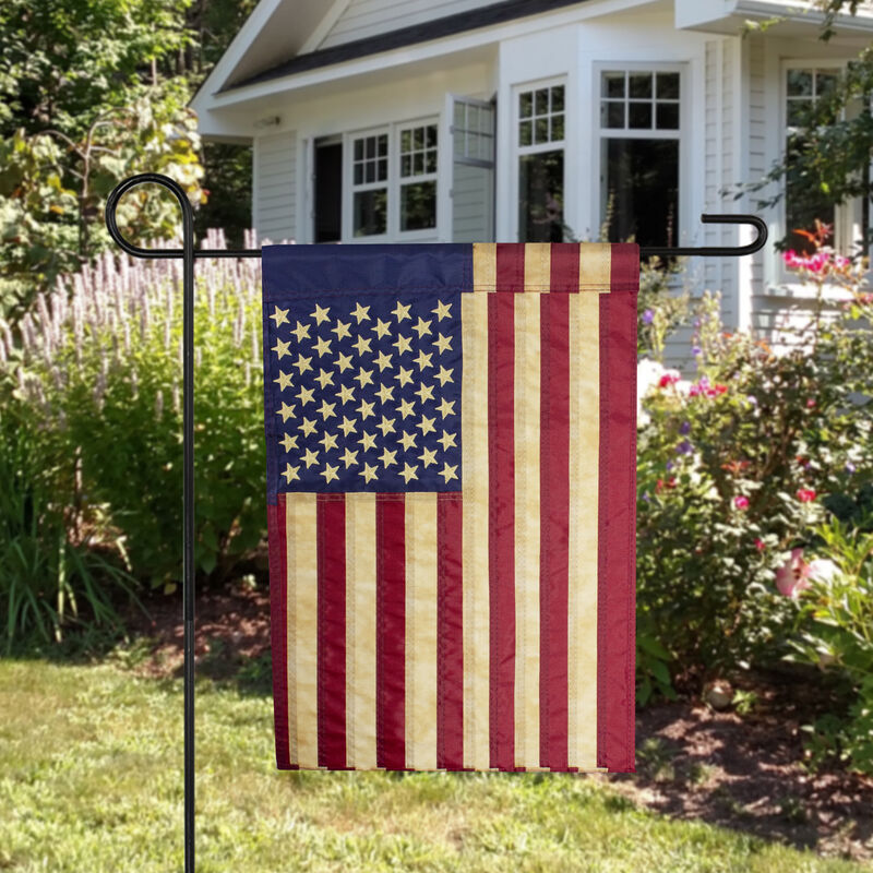 Embroidered Patriotic Tea-Stained USA Garden Flag 18" x 12.5"
