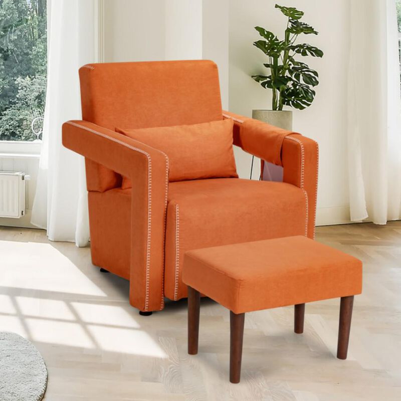 Hivvago Modern Berber Fleece Accent Chair with Ottoman and Waist Pillow for Living Room