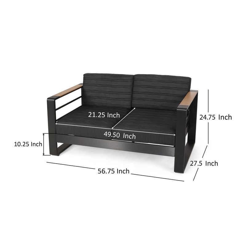 Vinia Loveseat, Outdoor Dark Gray Polyester, Wood Accents, Black, 57 Inch