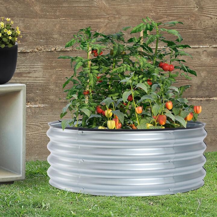 LuxenHome 35.38in Round Galvanized Steel Raised Garden Bed