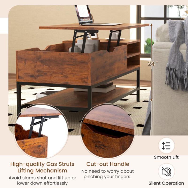 Hivvago Lift Top Coffee Table with Hidden Compartment and Removable Storage Shelf
