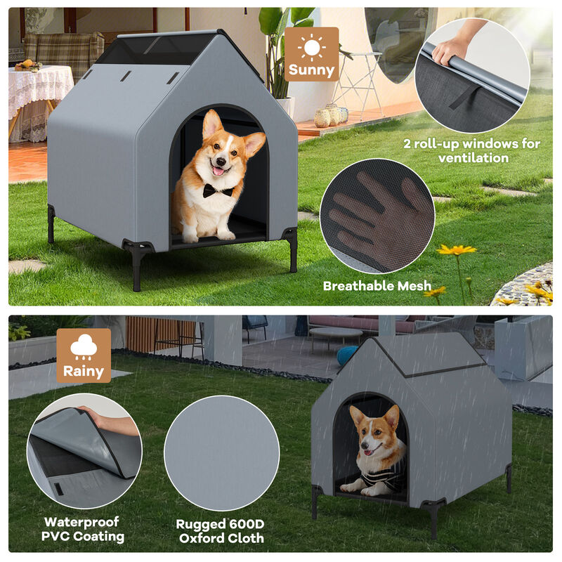 Outdoor Elevated Pet House with Ventilated Windows for Better Airflow