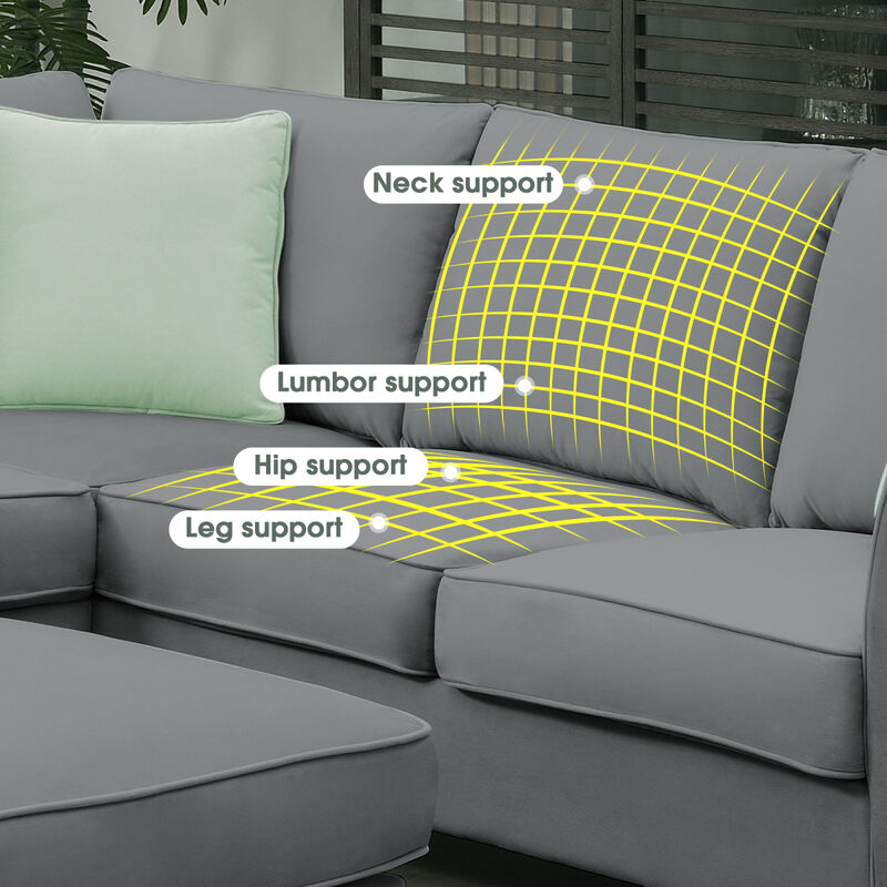 7-Seat L-Shaped Modular Sectional Sofa Set, Grey