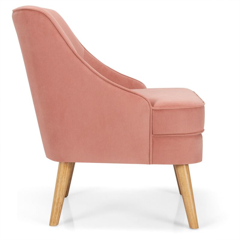 Mid Century Velvet Accent Chair with Rubber Wood Legs for Bedroom