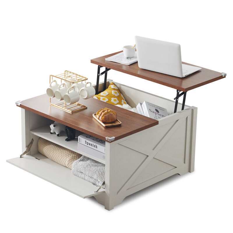 Lift-Top Coffee Table with Hidden Compartment and Storage Shelf Ergonomic Dining and Living Room Table