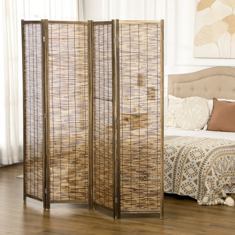 HOMCOM 4 Panel Room Divider 5.5 Ft Tall Portable Folding Privacy Screens Brown
