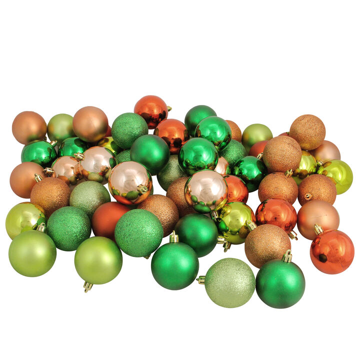 60ct Green  Orange  Almond Shatterproof 3-Finish Christmas Ball Ornaments 2.5" (60mm)