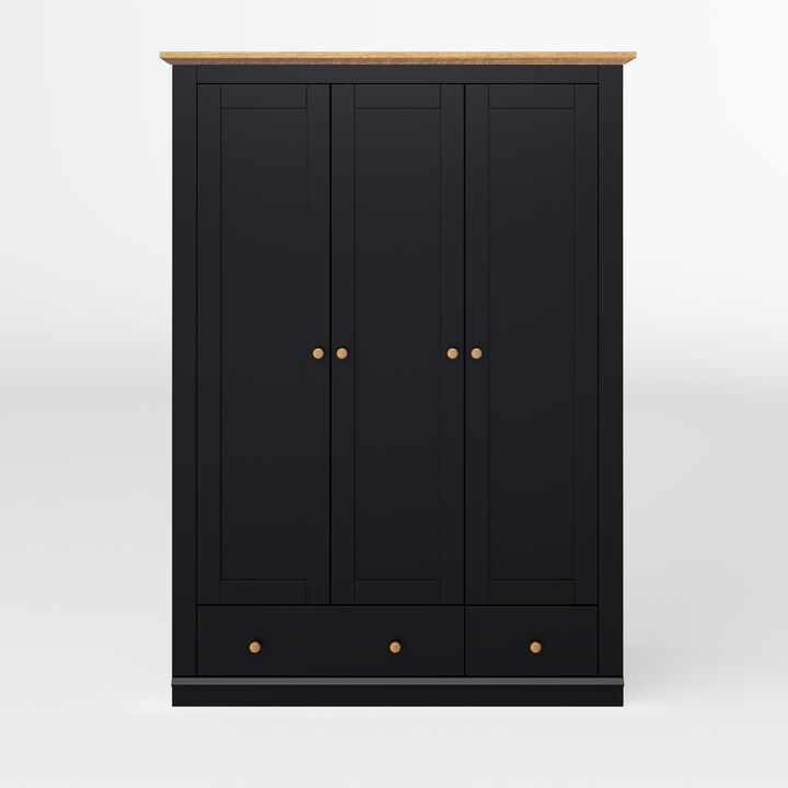 Merax Modern Wood 3 Doors Armoire Wardrobe Closet with 2 Drawers