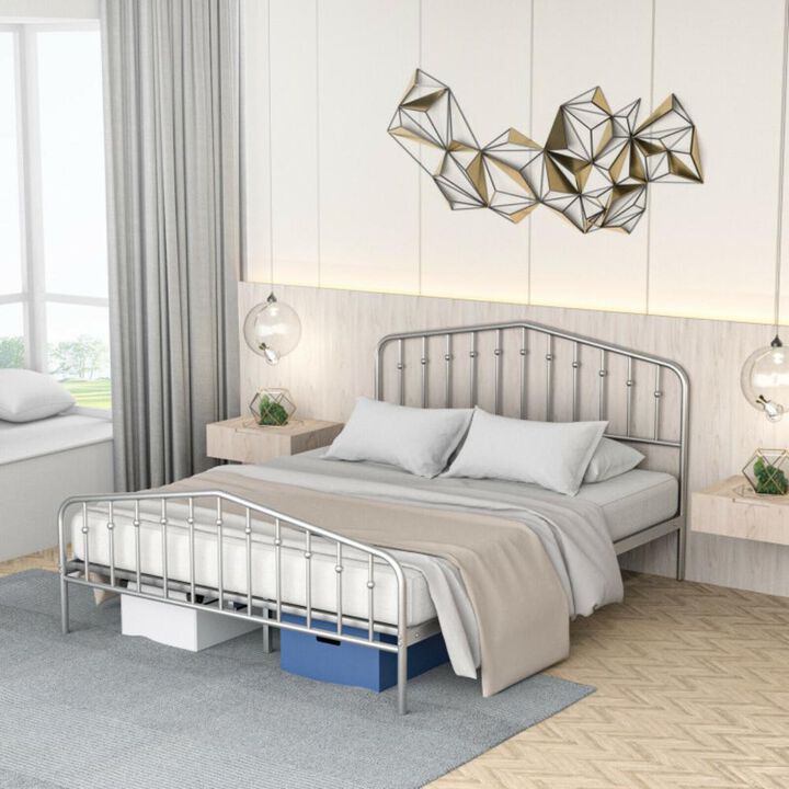 Hivvago Queen Size Metal Platform Bed Frame with Vintage Headboard and Footboard
