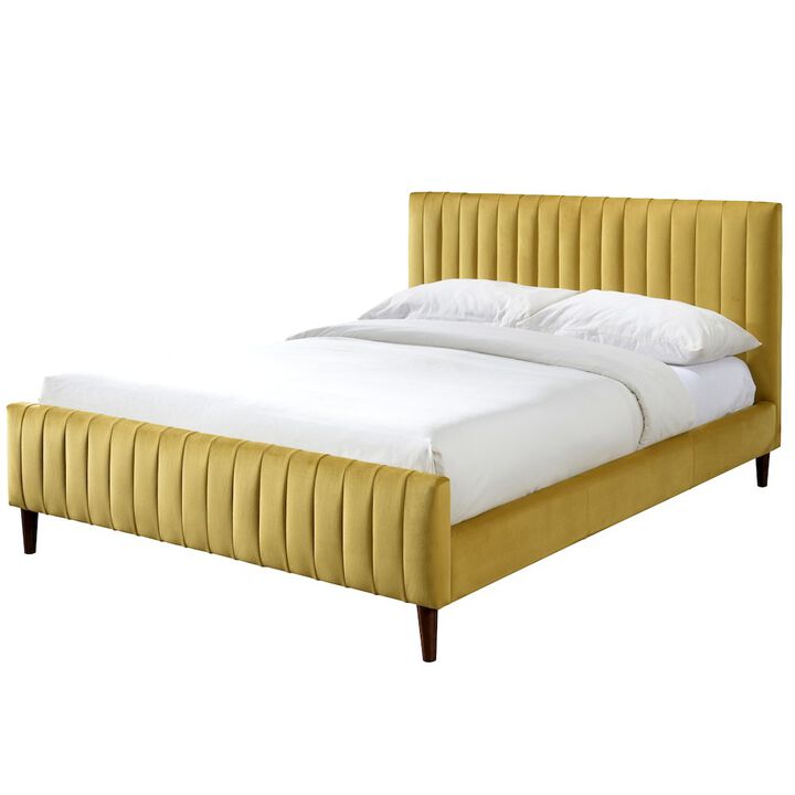 Omax Decor Spencer Wood/Fabric Upholstered Queen Platform Bed in Gold Velvet