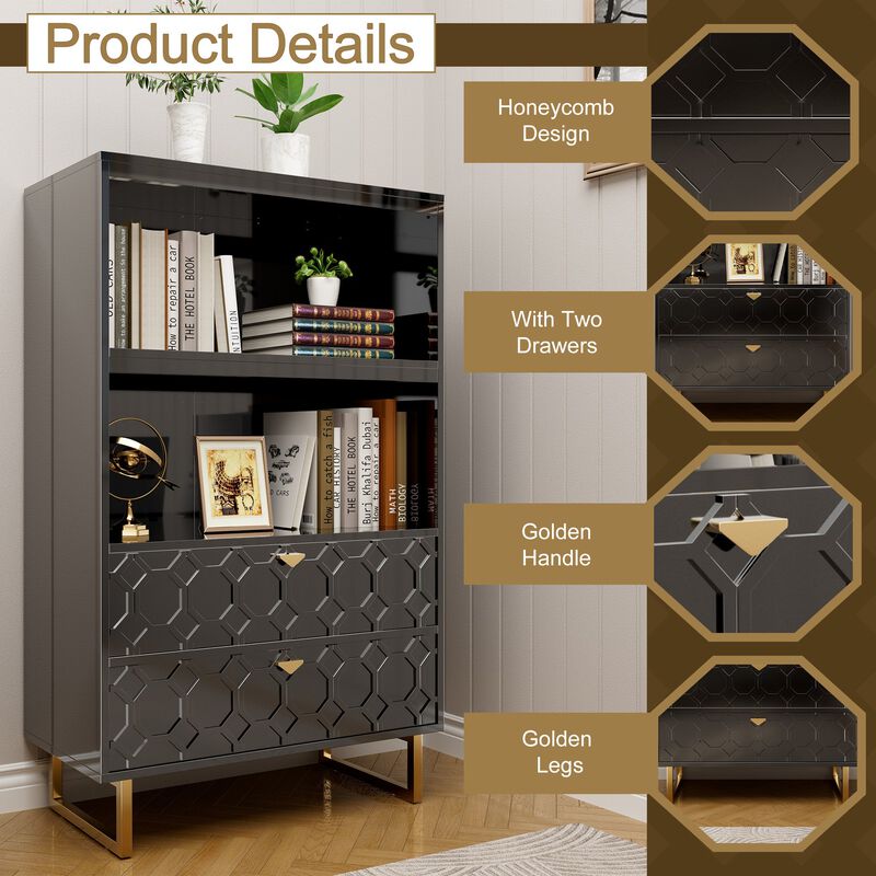 55.6 in. Tall Black Wood Display Bookcase Storage Organizer