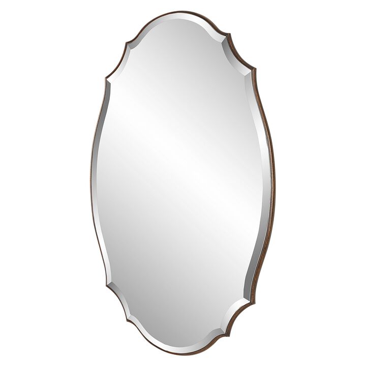 28 x 42 Modern Round Accent Mirror with Curved Edges, Bronze, Gold Finish-Benzara
