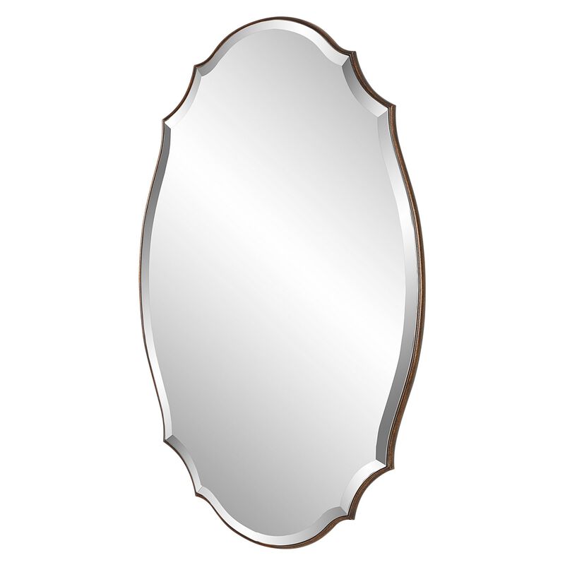 28 x 42 Modern Round Accent Mirror with Curved Edges, Bronze, Gold Finish-Benzara