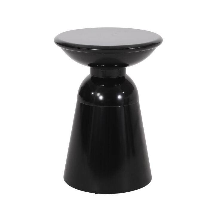 Suma Outdoor End Table, Round 15 Inch Top, Pedestal Base, Black Iron - Benzara