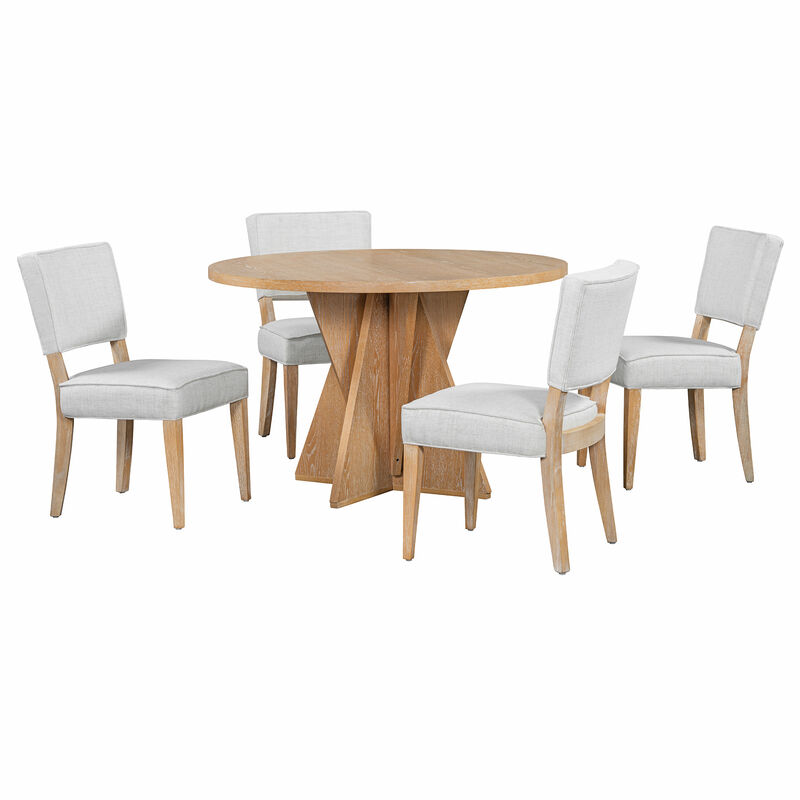 Merax Retro 5-Piece Round Dining Table Chairs Set