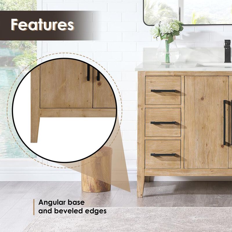 Altair Single Bathroom Vanity in Weathered Fir with Stone Countertop without Mirror