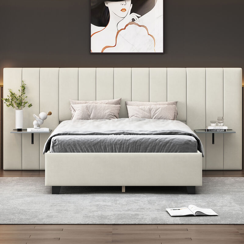 Merax Upholstered Platform Bed with Big Headboard