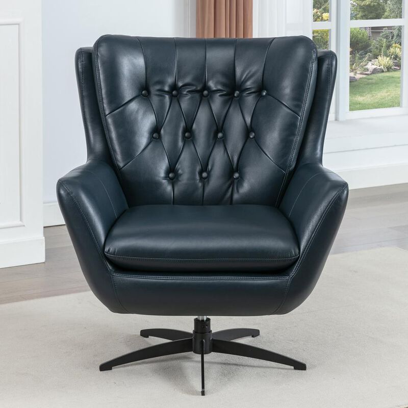 Comfort Pointe Clayton Midnight Blue Tufted Faux Leather Swivel Chair