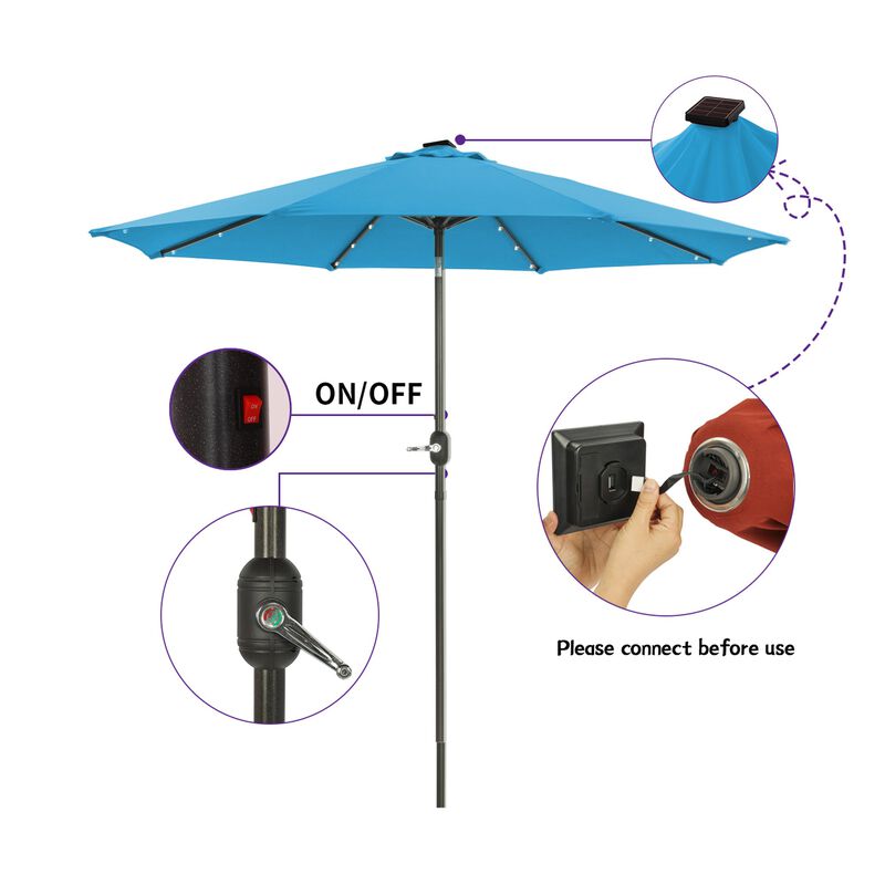 Mondawe 9ft Patio Umbrella Outdoor Market 32 LED Solar Umbrella with Tilt and Crank