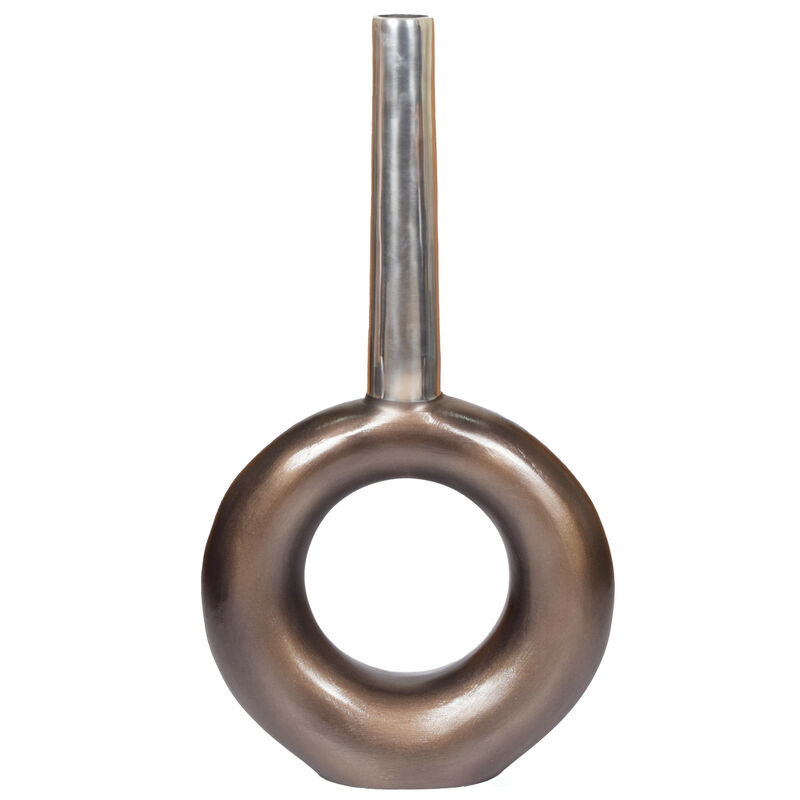 Decorative Centerpiece Aluminium-Casted Table Flower Vase, Two Tone Brass Antique 22.75 Inch