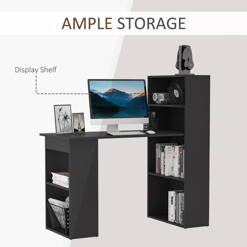 Black Workspace Combo: 47" Modern Computer Desk with Bookshelf