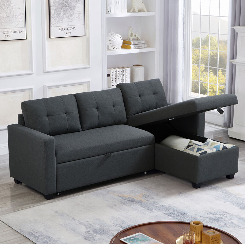 Merax Upholstered Pull Out Sectional Sofa with Storage Chaise