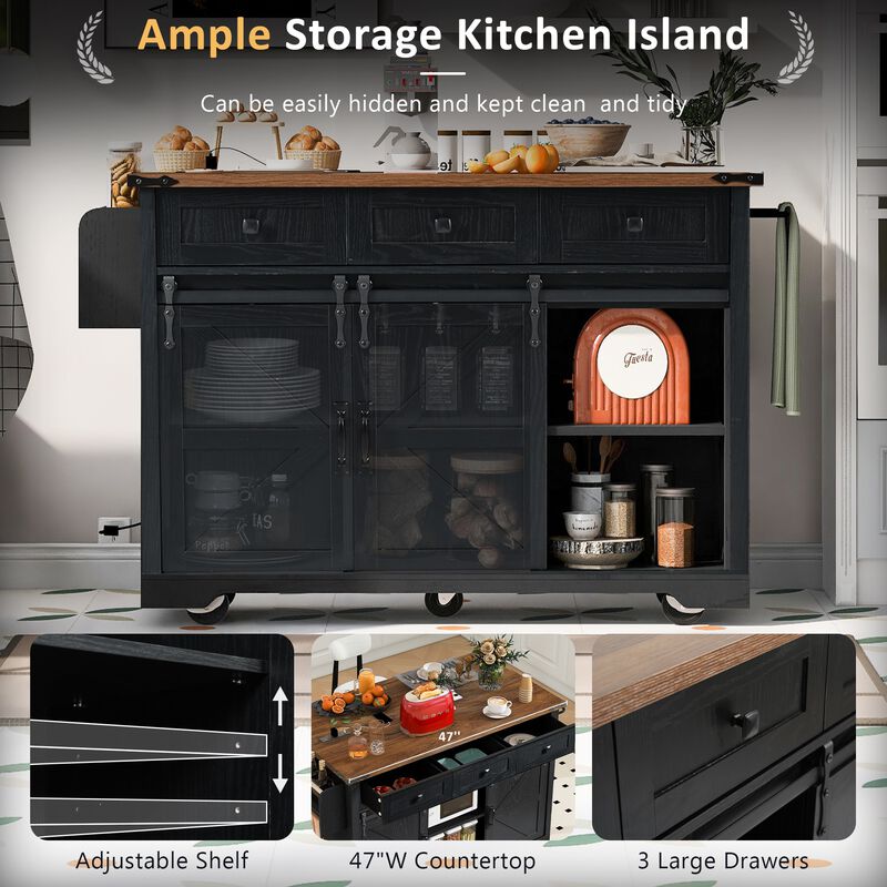Merax Farmhouse Kitchen Island with Power Outlet