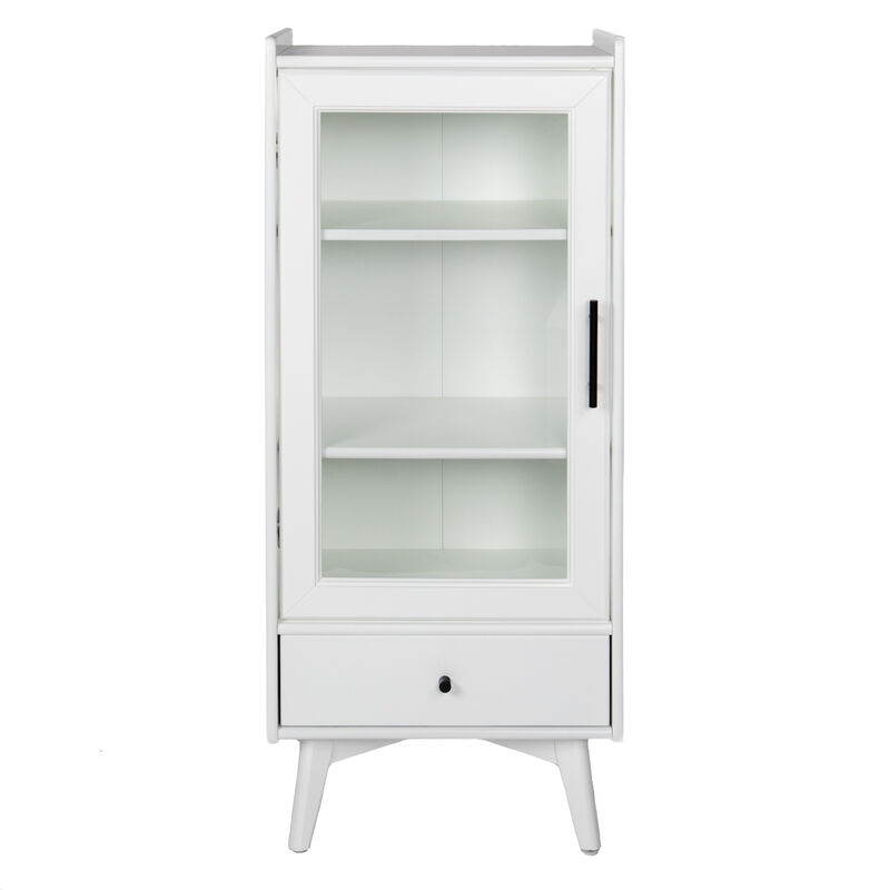 White Bathroom Storage Cabinet with Glass Door & Drawer (19.75"X13.75"X46")