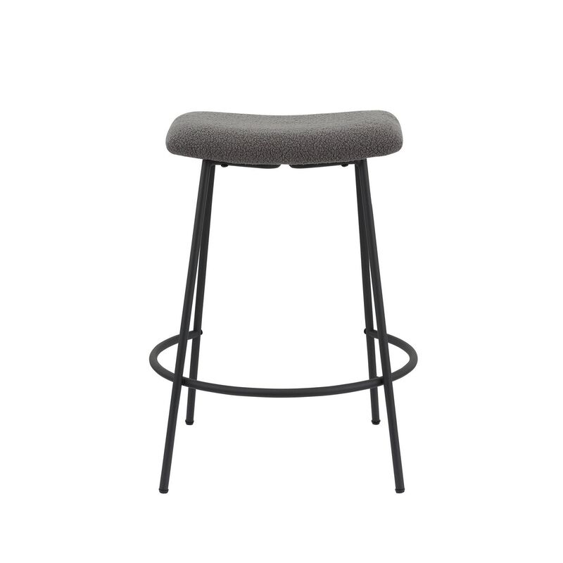 Ast 26 Inch Set of 2 Counter Height Stools, Saddle Seat,  Black Metal, Gray - Benzara
