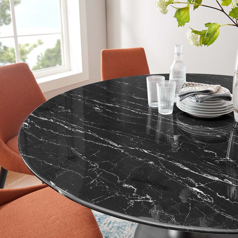 Modway - Lippa 60" Round Artificial Marble Dining Table Black Black
