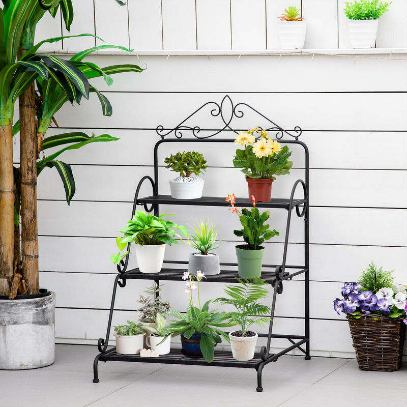 3 Tier Metal Plant Stand Ladder Flower Pot Display Rack Shelf Indoor & Outdoor